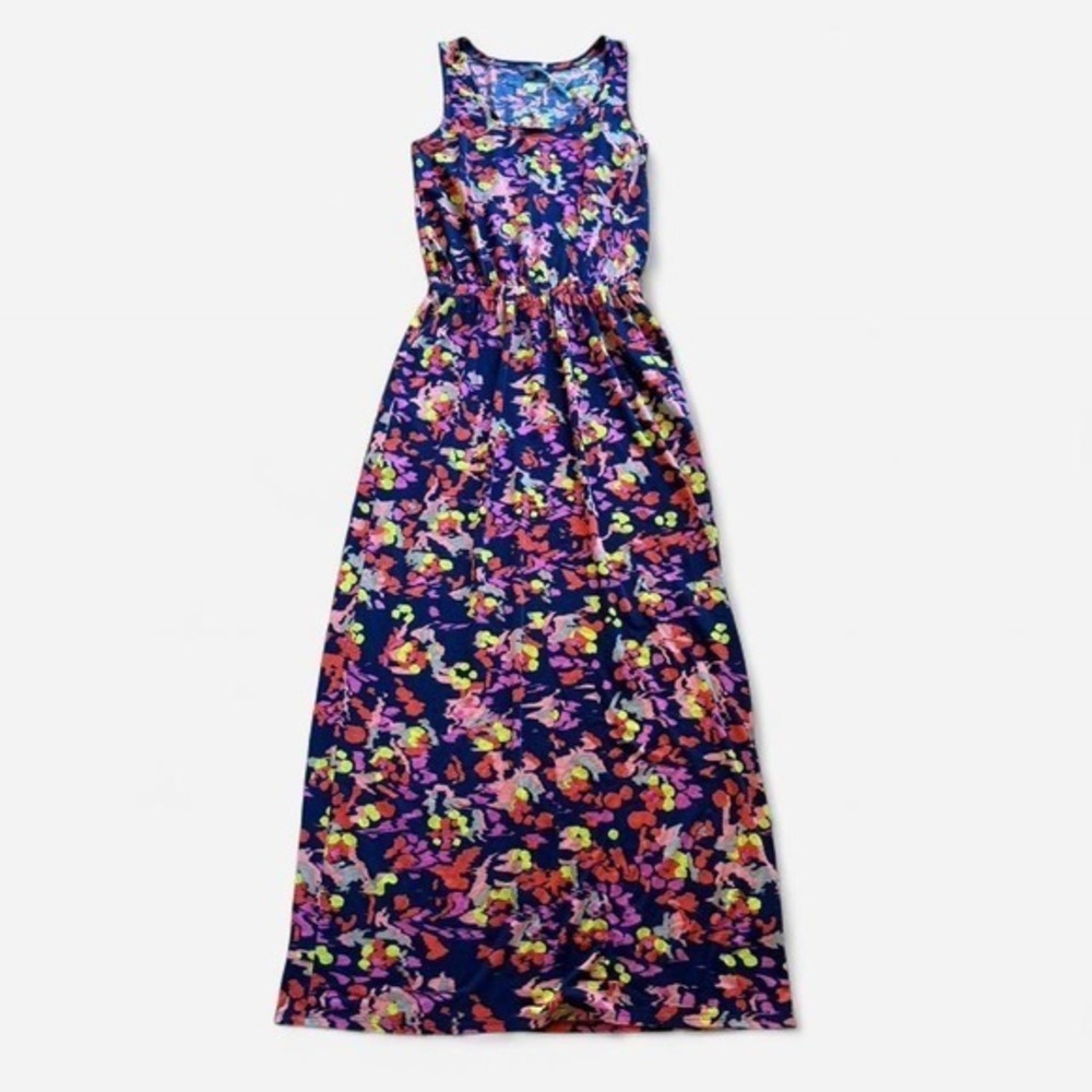 Floral Print Sleeveless Maxi Dress Women Navy Blue Pink Yellow Green Size M
